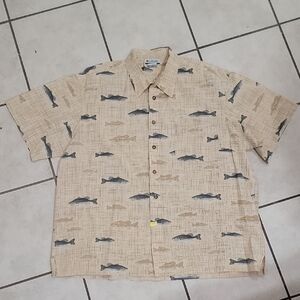 Columbia Men's Tan Fish Pattern Shirt Size xxl